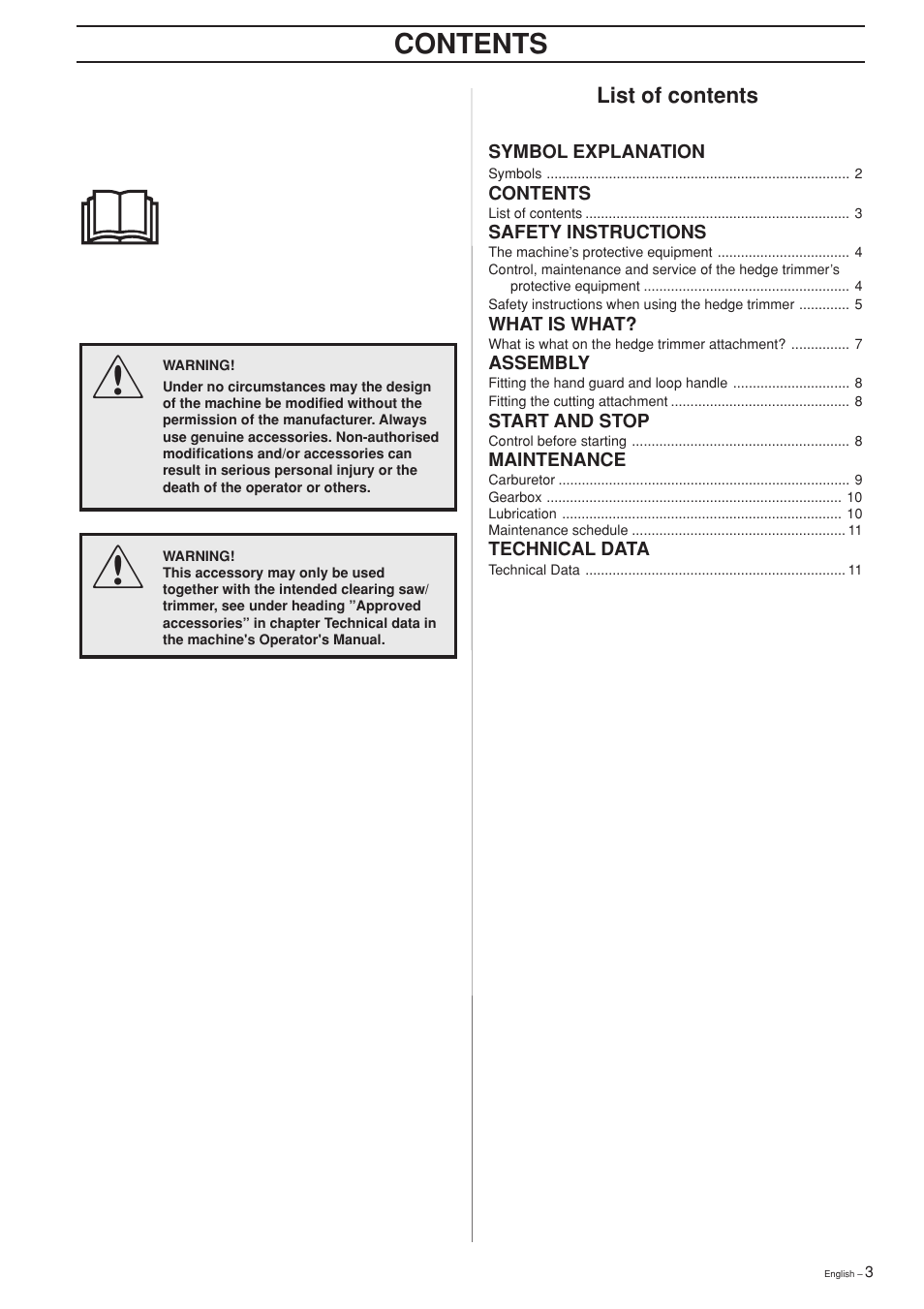 Husqvarna HEDGE TRIMMER ATTACHMENT User Manual | Page 3 / 32