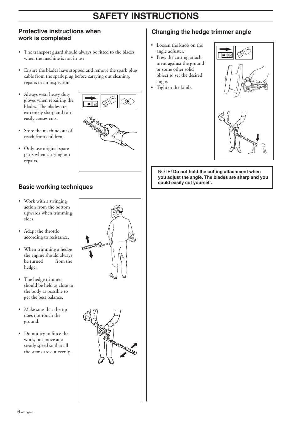 Safety instructions | Husqvarna HEDGE TRIMMER ATTACHMENT User Manual | Page 6 / 32