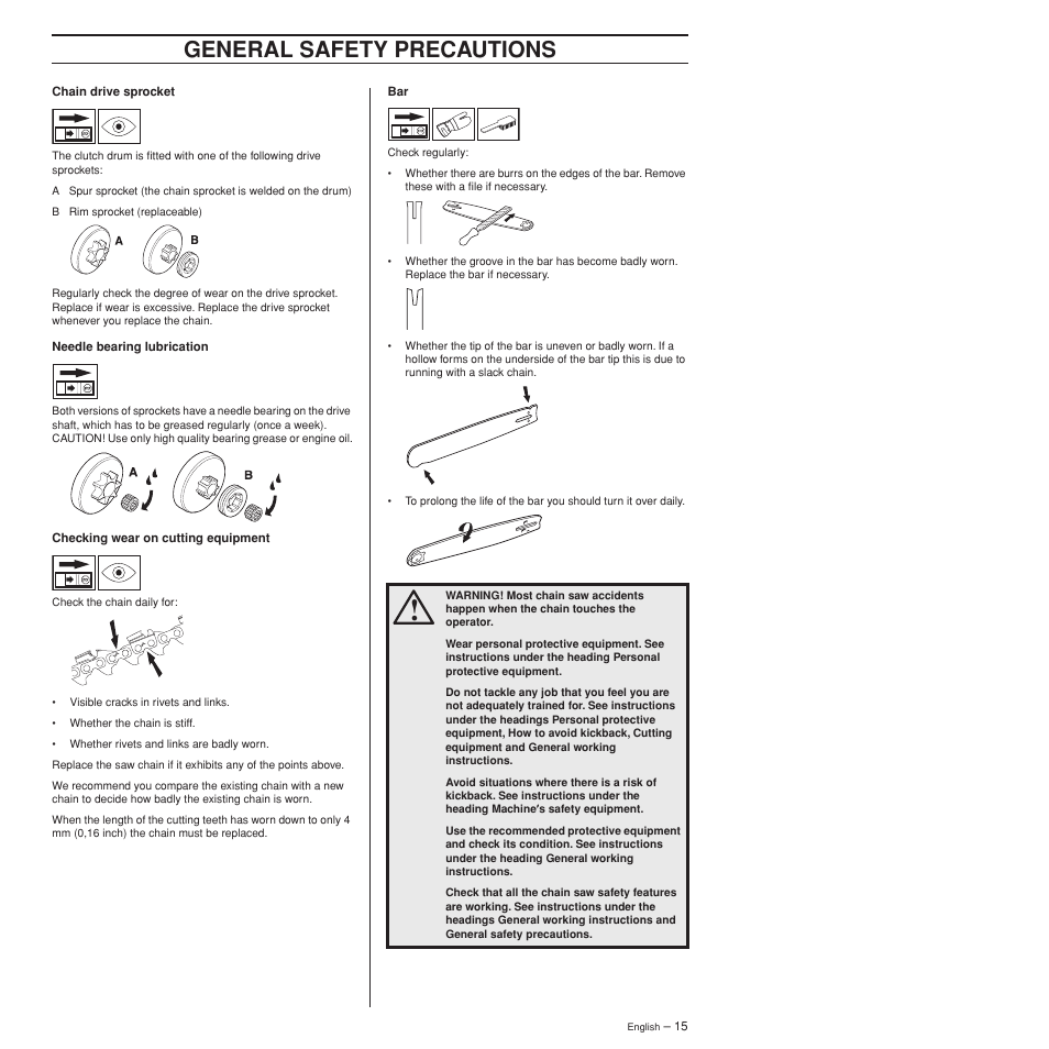 General safety precautions | Husqvarna 372XPW User Manual | Page 15 / 44