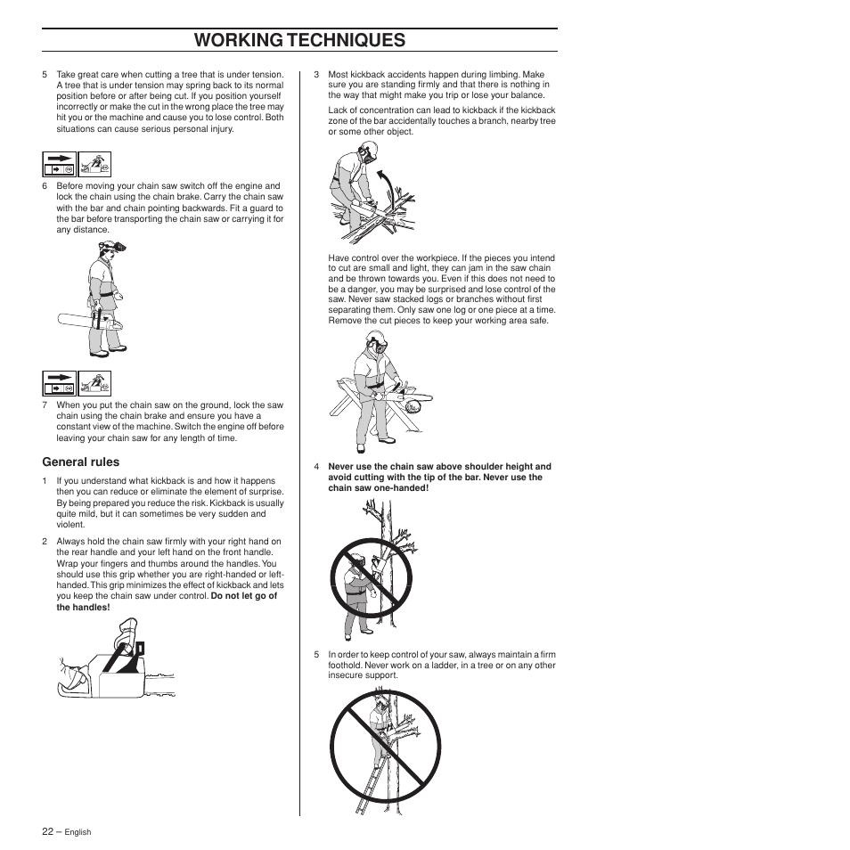 General rules, Working techniques | Husqvarna 372XPW User Manual | Page 22 / 44