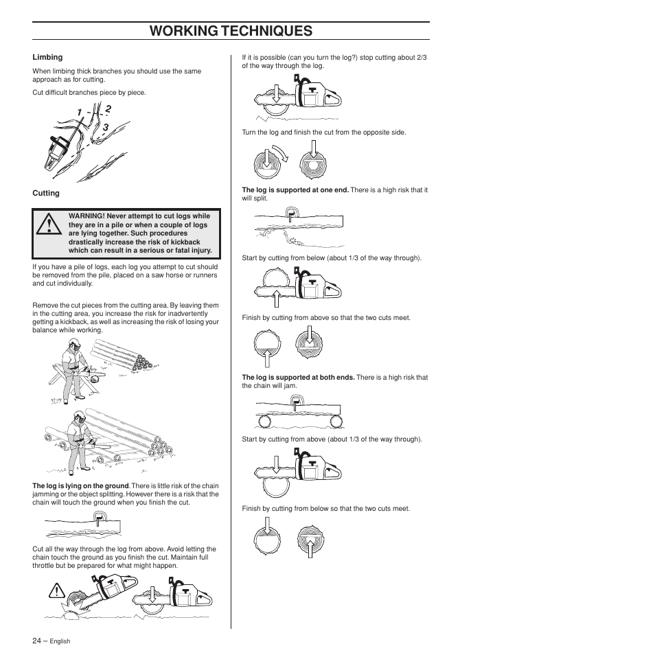 Working techniques | Husqvarna 372XPW User Manual | Page 24 / 44