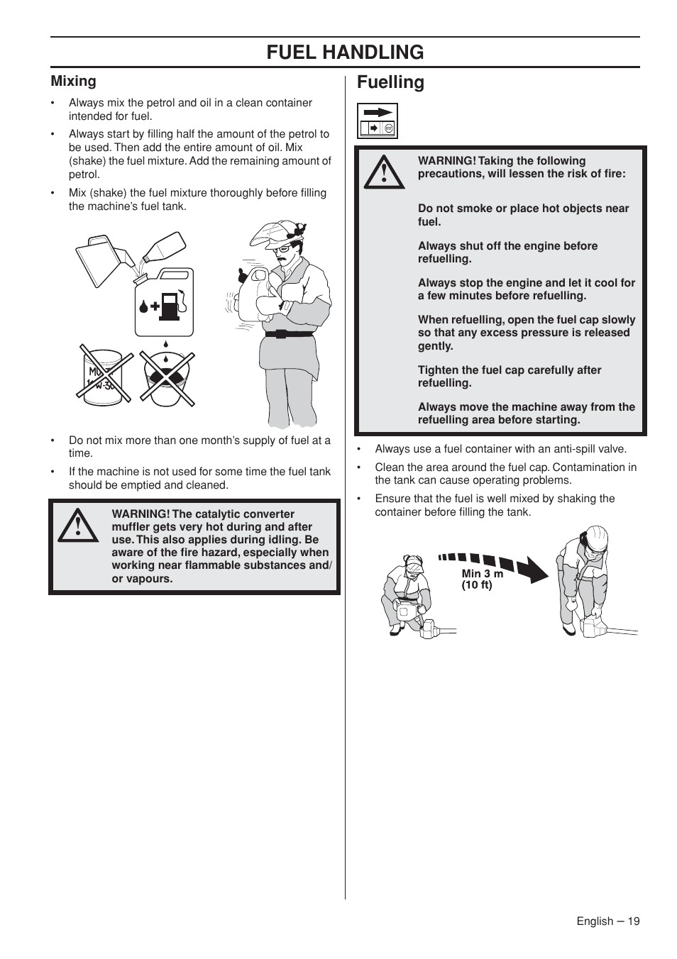 Mixing, Fuelling, Fuel handling | Husqvarna 327P5X-series User Manual | Page 19 / 36