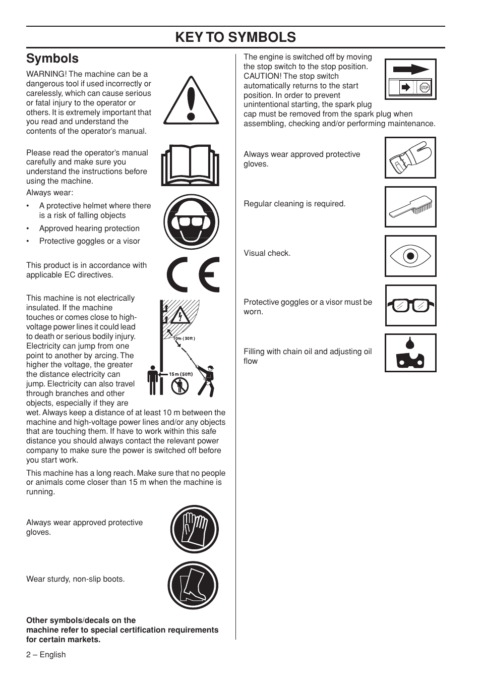 Symbols, Key t o symbols | Husqvarna 327P5X-series User Manual | Page 2 / 36