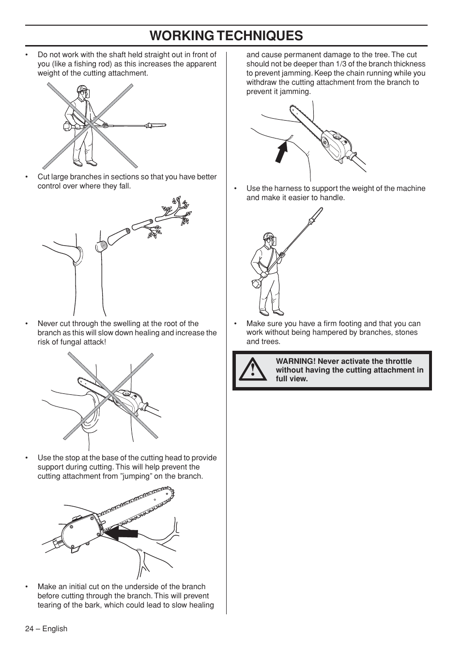 Working techniques | Husqvarna 327P5X-series User Manual | Page 24 / 36