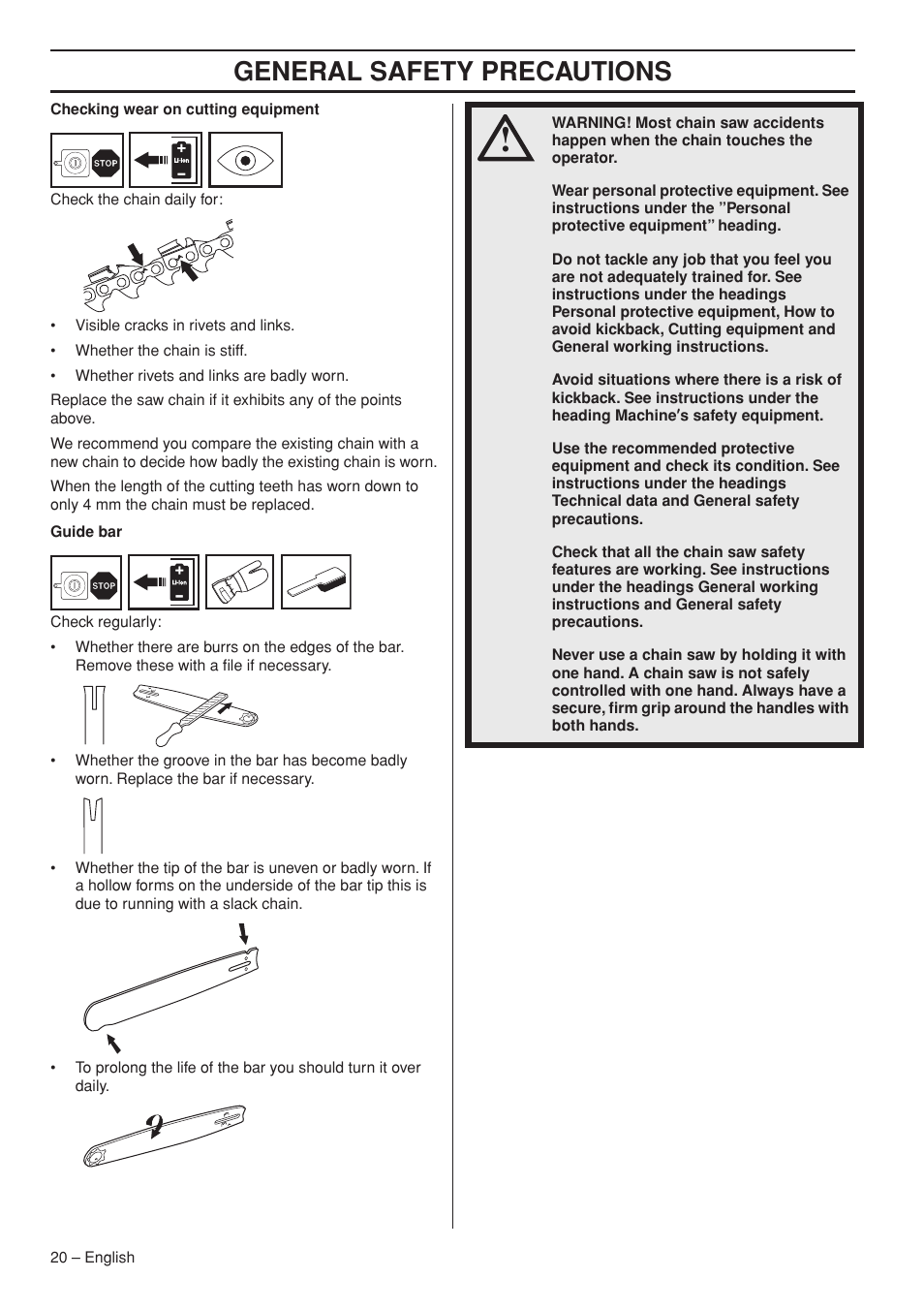 General safety precautions | Husqvarna 536 LIXP User Manual | Page 20 / 44