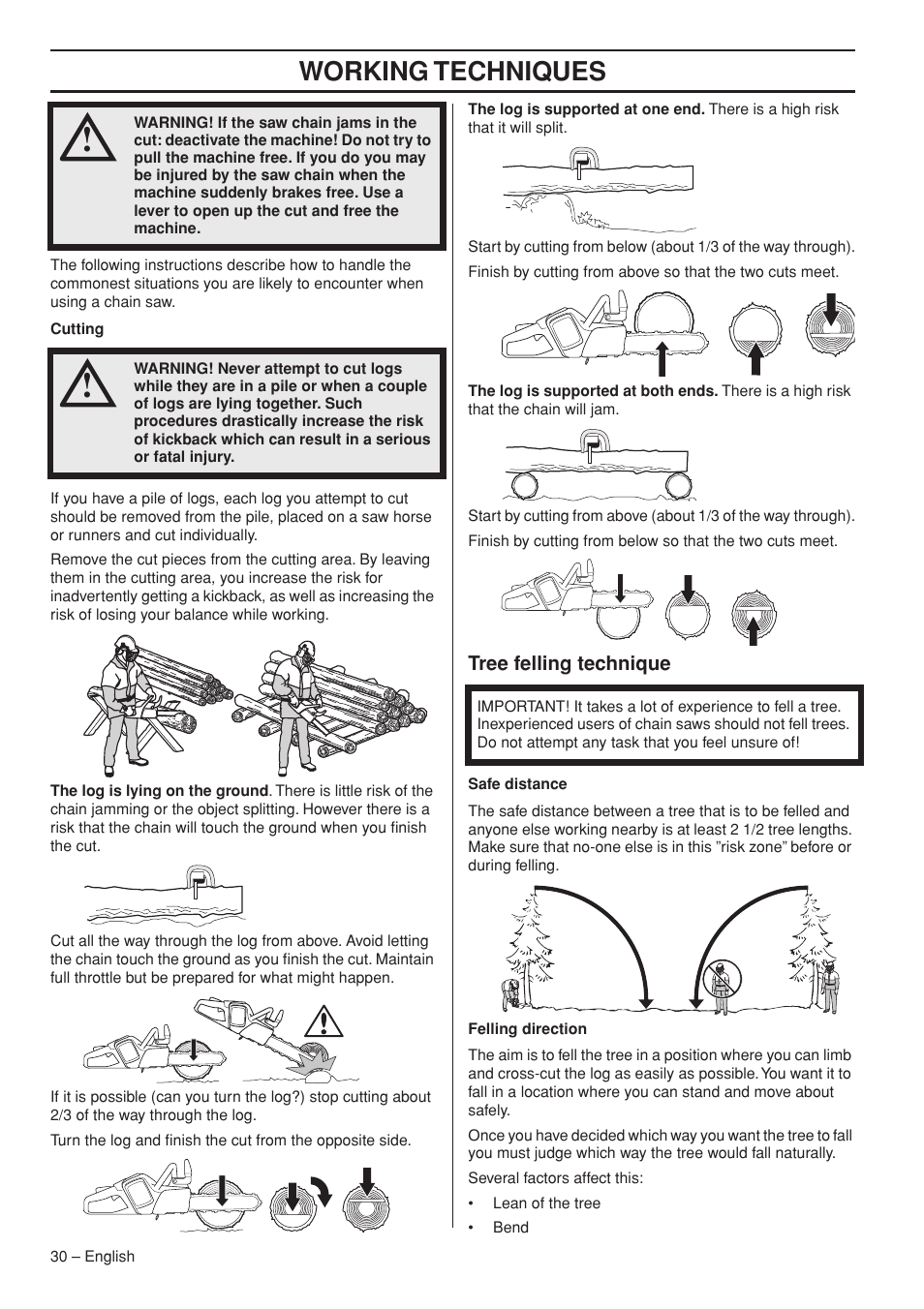 Tree felling technique, Working techniques | Husqvarna 536 LIXP User Manual | Page 30 / 44