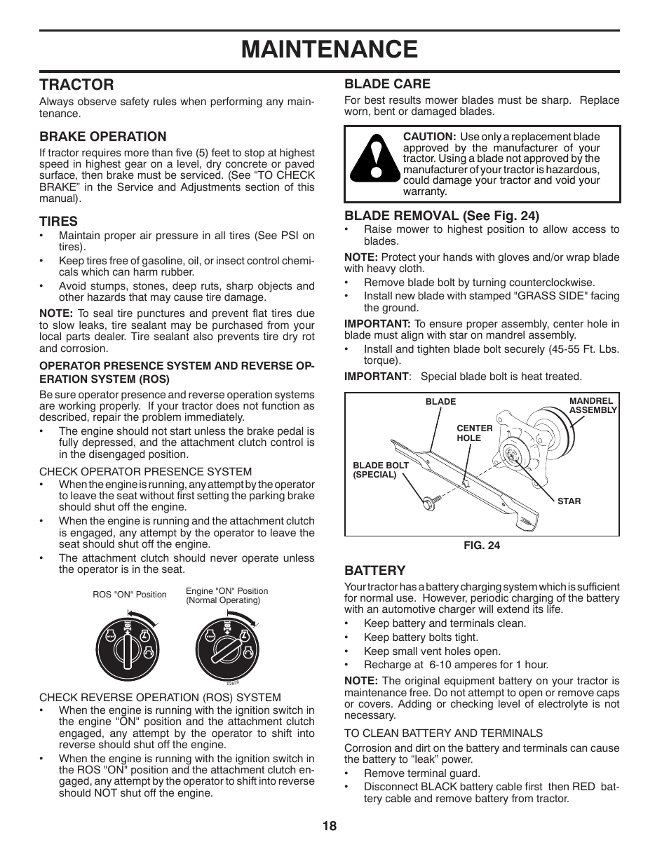 Maintenance, Tractor | Husqvarna 2754 GLS User Manual | Page 18 / 49