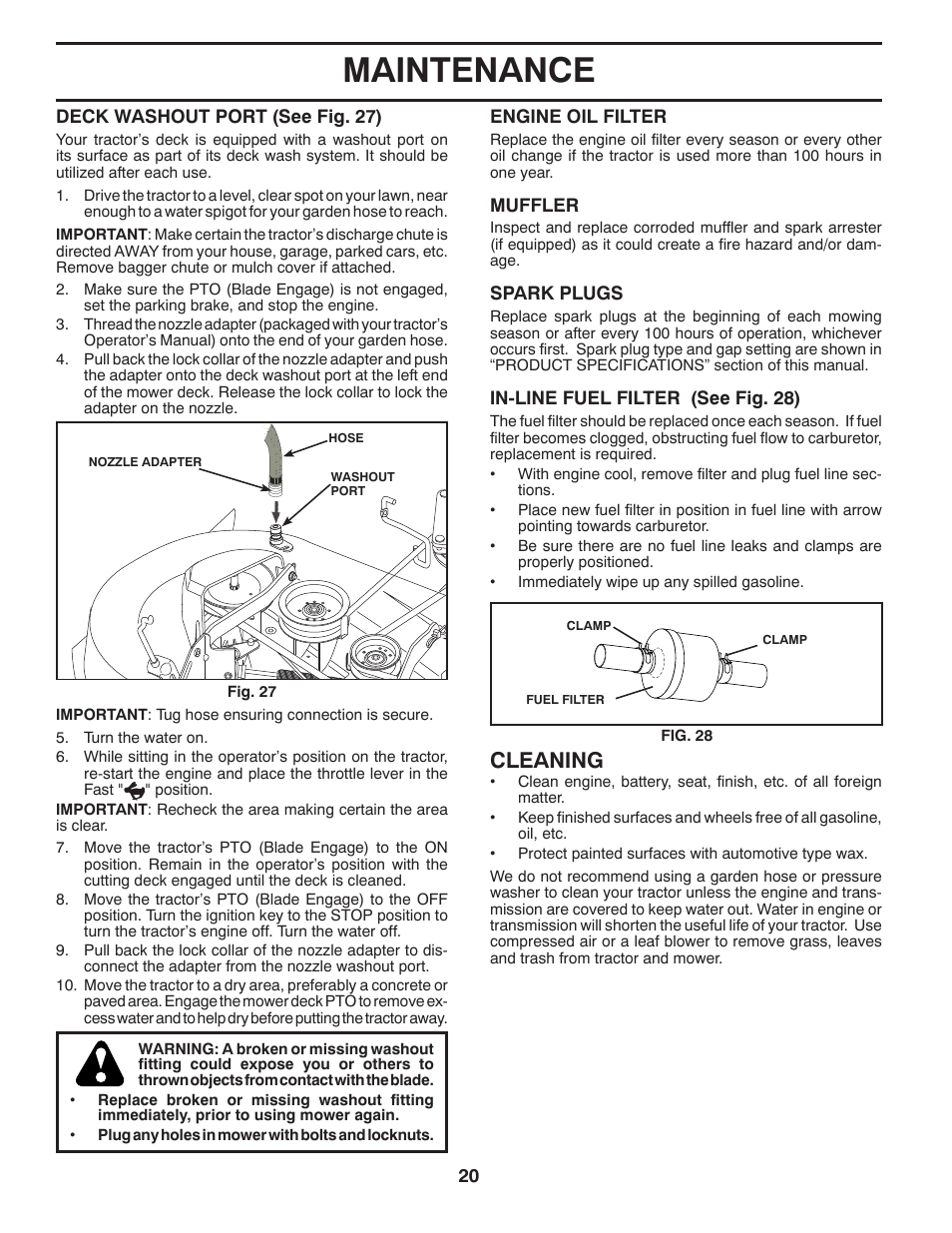 Maintenance, Cleaning | Husqvarna 2754 GLS User Manual | Page 20 / 49