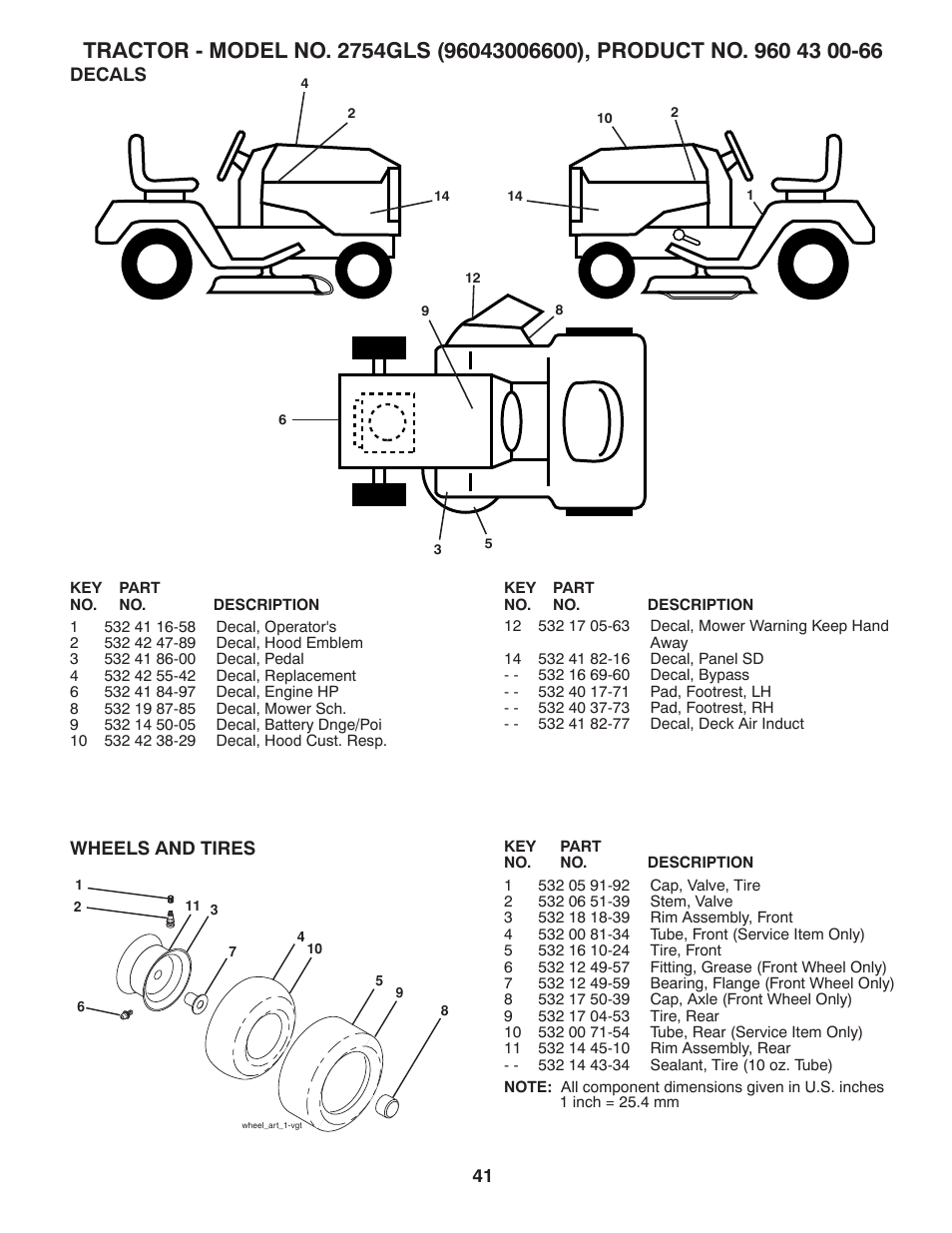 Decals / wheels & tire | Husqvarna 2754 GLS User Manual | Page 41 / 49