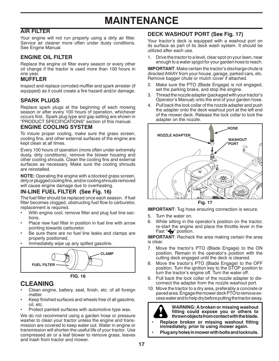 Maintenance, Cleaning | Husqvarna 96045000504 User Manual | Page 17 / 48