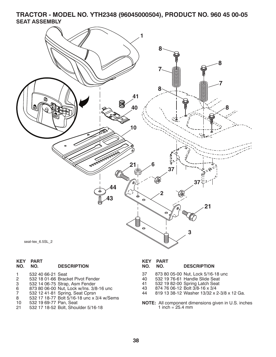 Seat | Husqvarna 96045000504 User Manual | Page 38 / 48