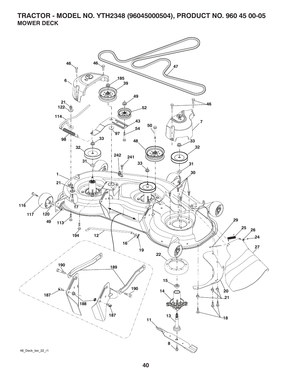Deck, Mower deck | Husqvarna 96045000504 User Manual | Page 40 / 48