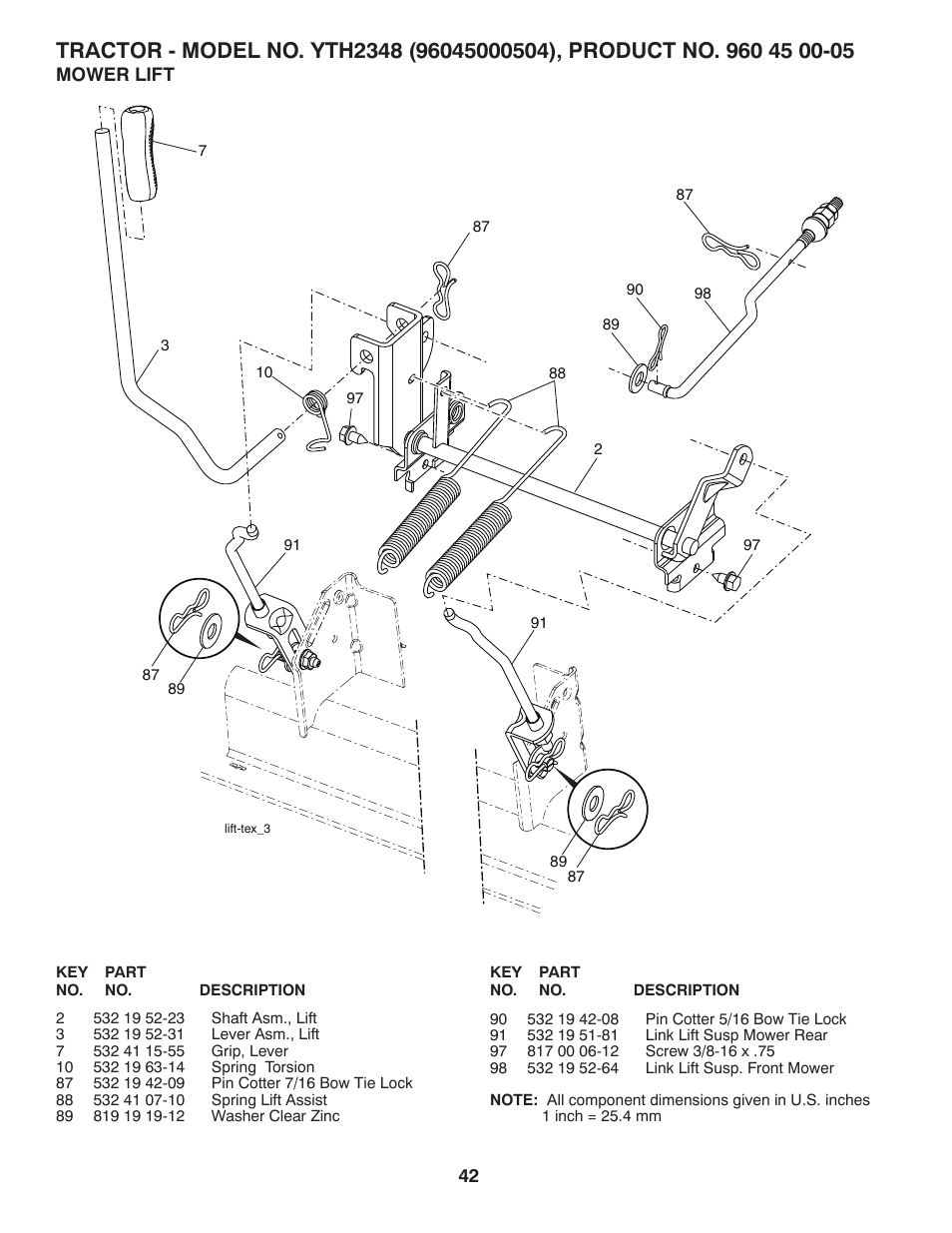 Mower lift | Husqvarna 96045000504 User Manual | Page 42 / 48