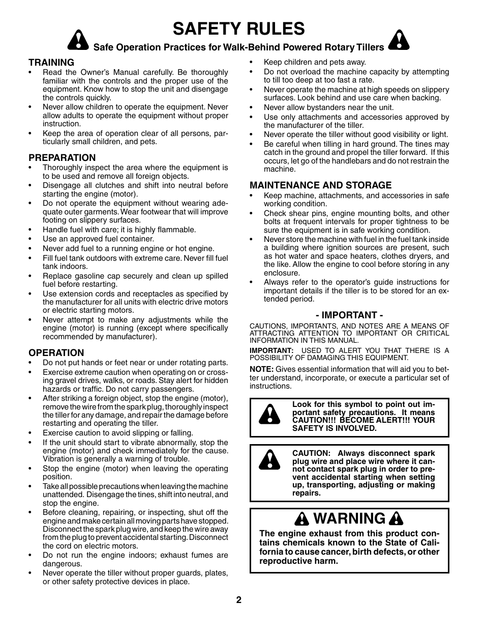 Safety rules, Warning | Husqvarna 650CRT User Manual | Page 2 / 28