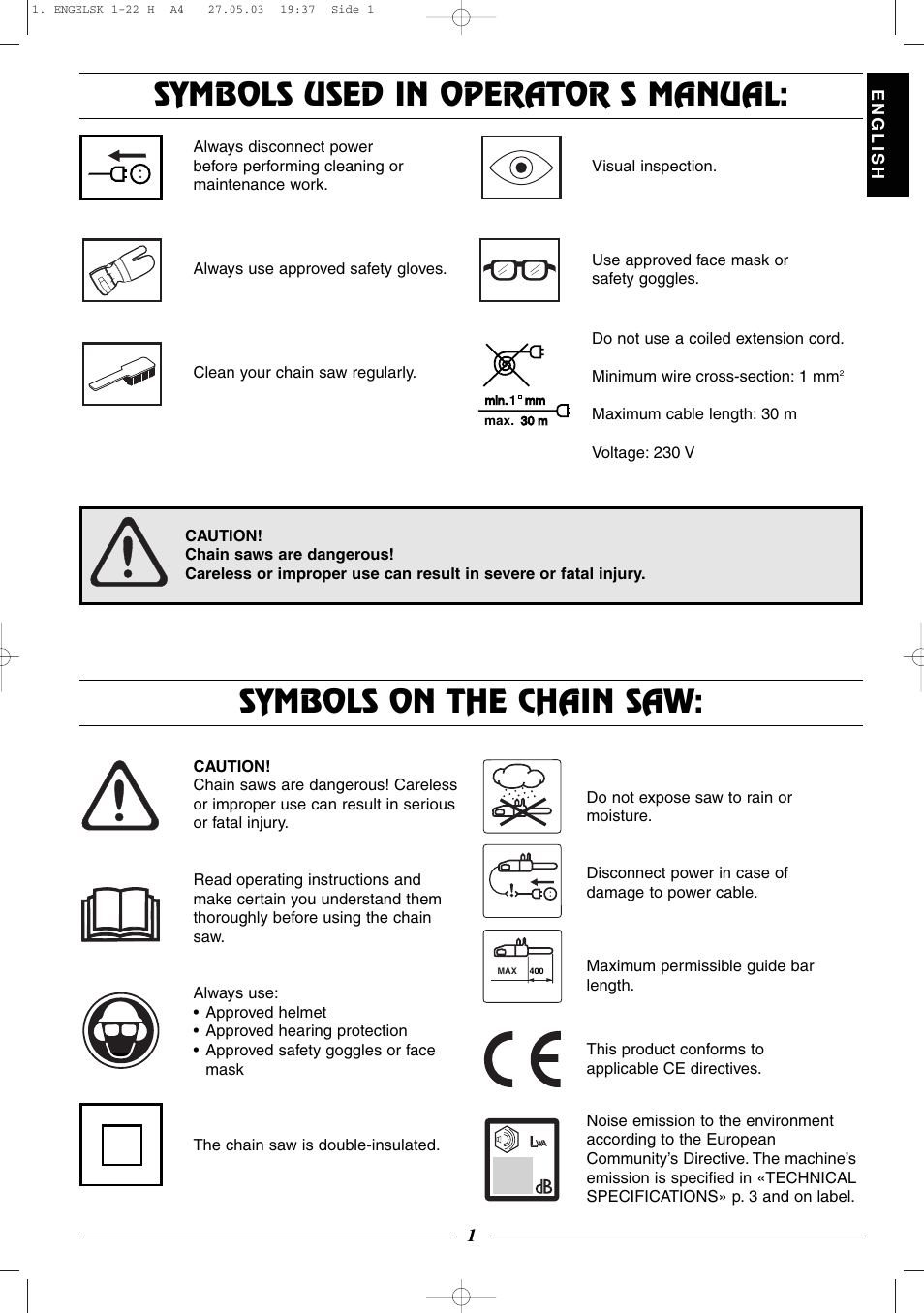 Symbols used in operator's manual, Symbols on the chain saw | Husqvarna 320 User Manual | Page 2 / 25