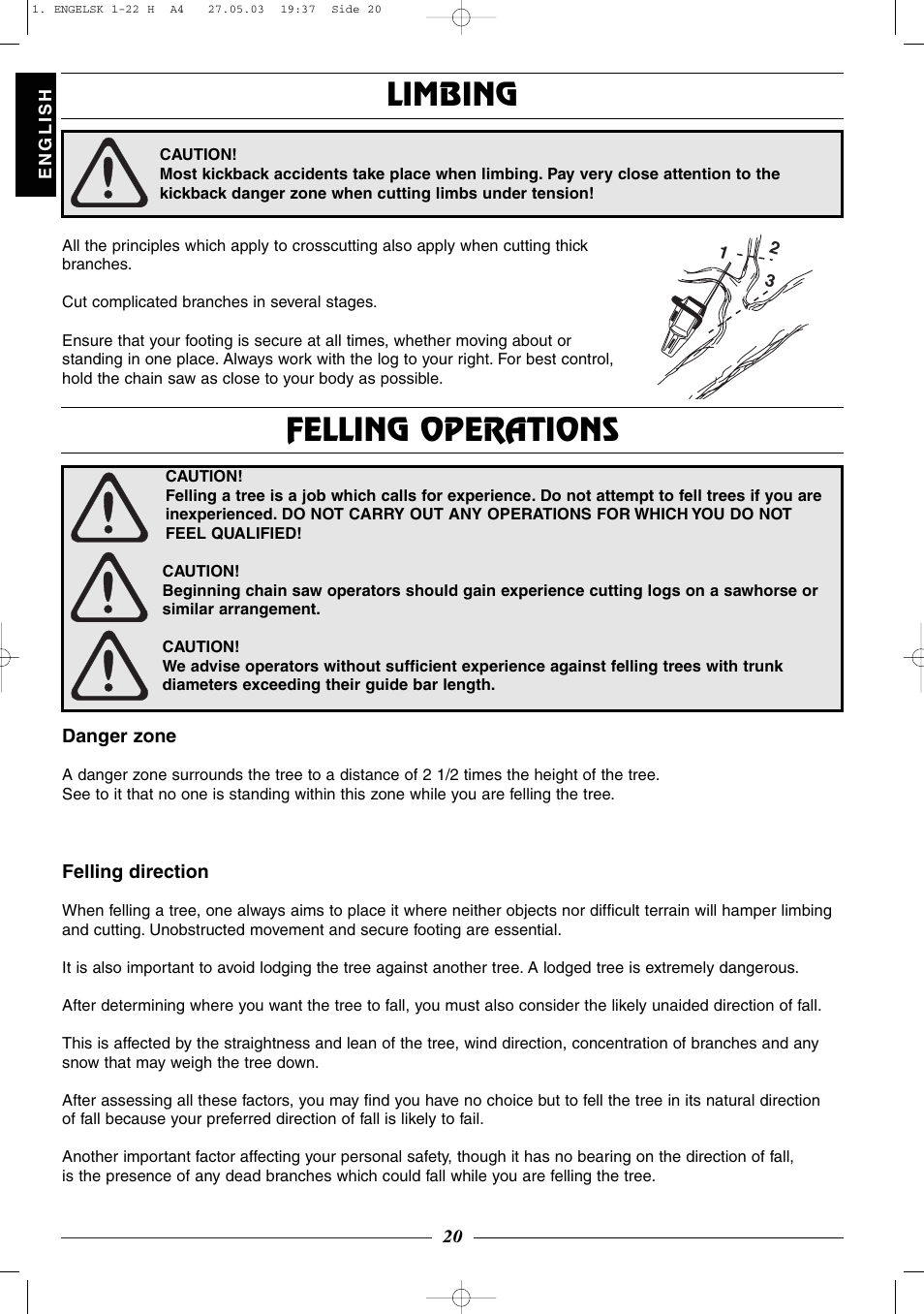 Limbing, Felling operations | Husqvarna 320 User Manual | Page 21 / 25