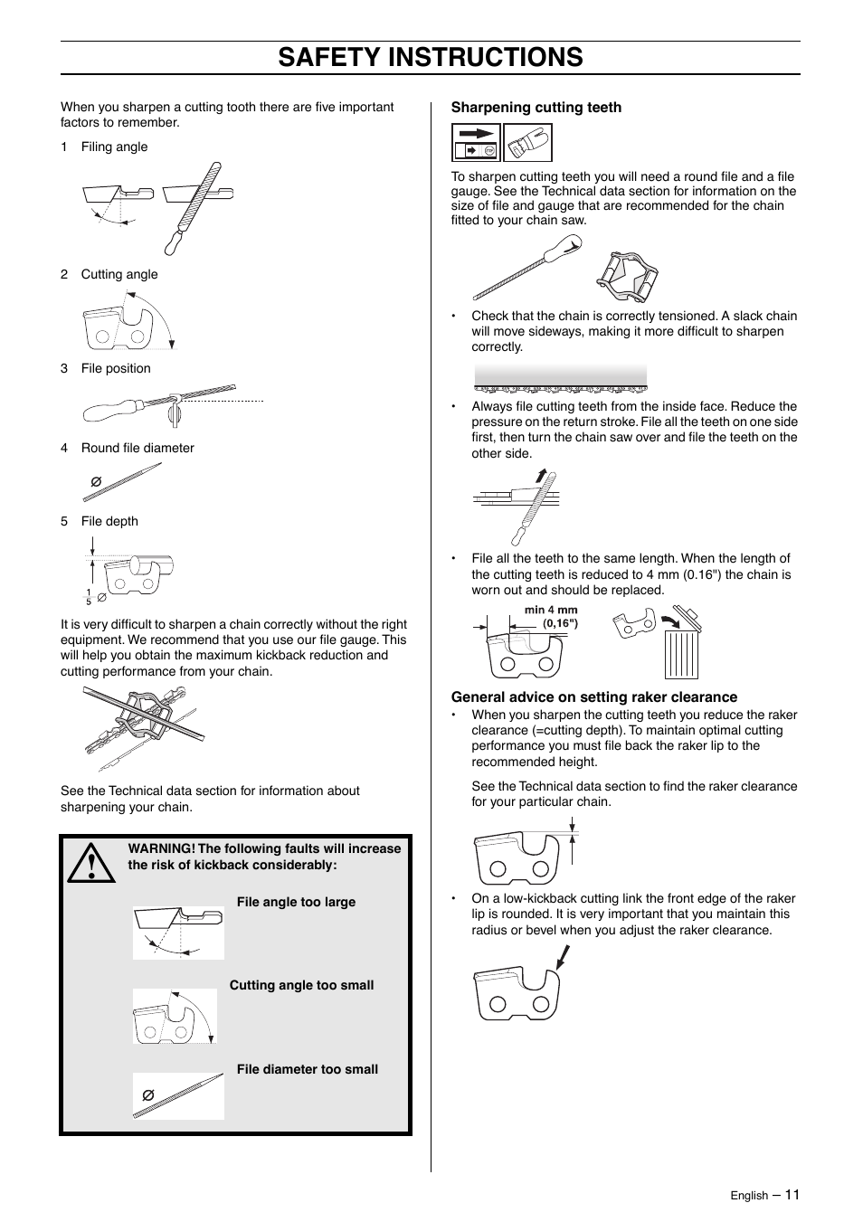 Safety instructions | Husqvarna 385XP User Manual | Page 11 / 40