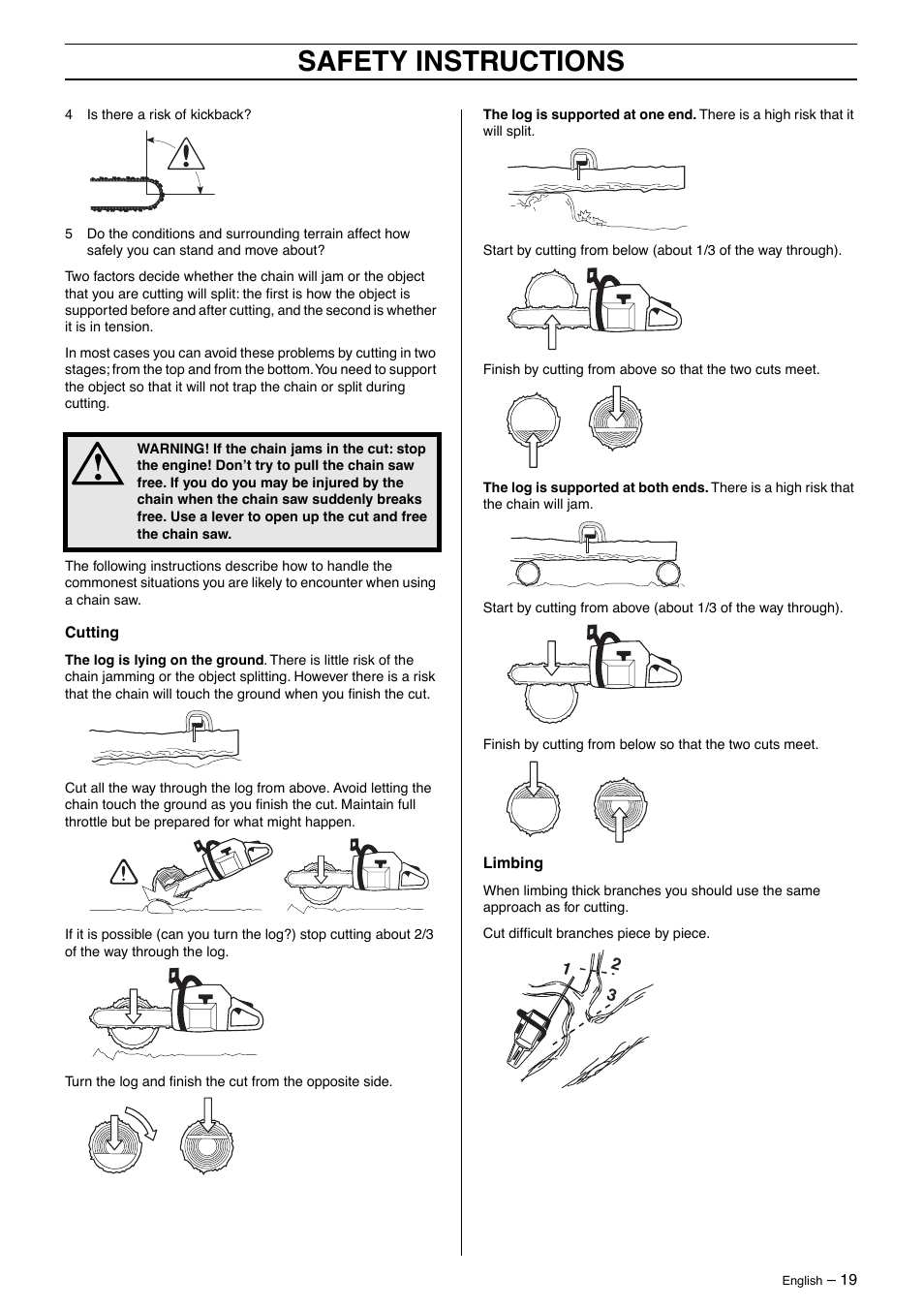 Safety instructions | Husqvarna 385XP User Manual | Page 19 / 40