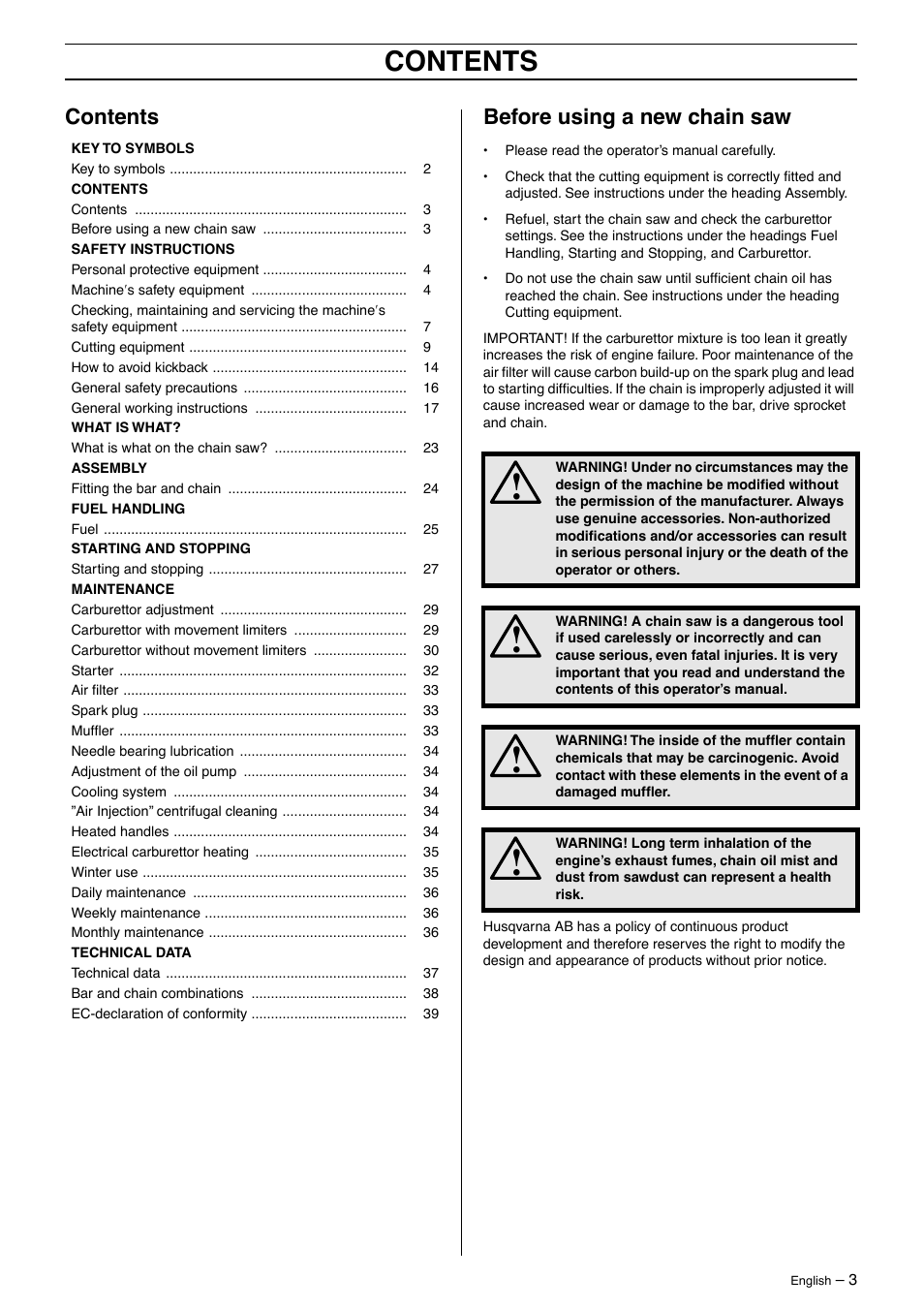 Husqvarna 385XP User Manual | Page 3 / 40