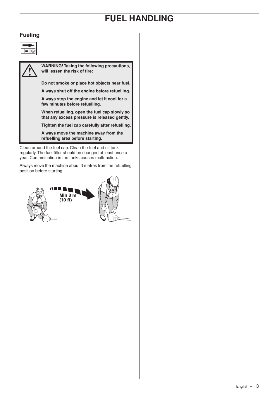 Fueling, Fuel handling | Husqvarna 324L User Manual | Page 13 / 32