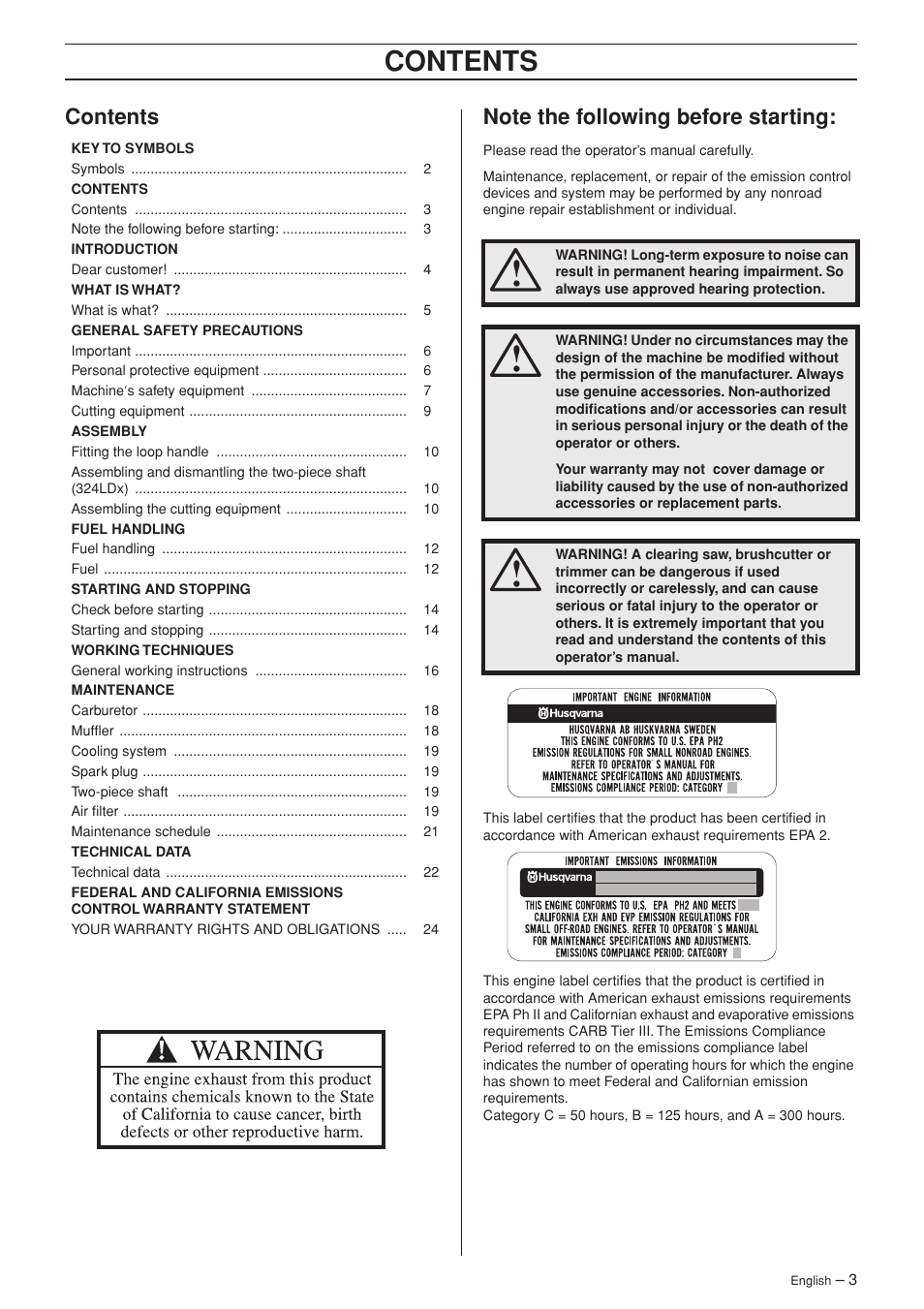 Husqvarna 324L User Manual | Page 3 / 32