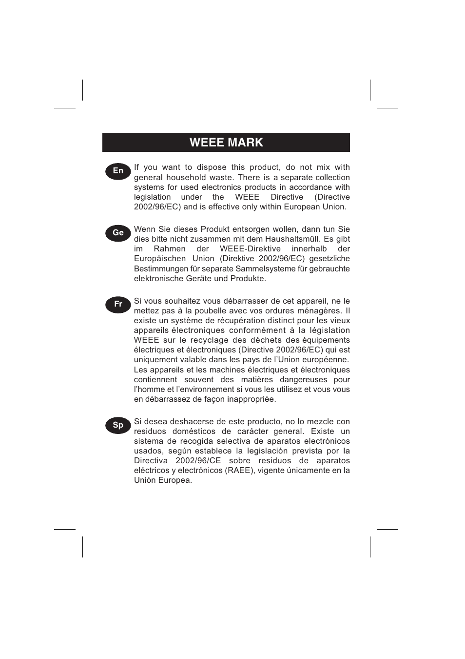 Weee mark | CITIZEN CPC-110 User Manual | Page 9 / 11
