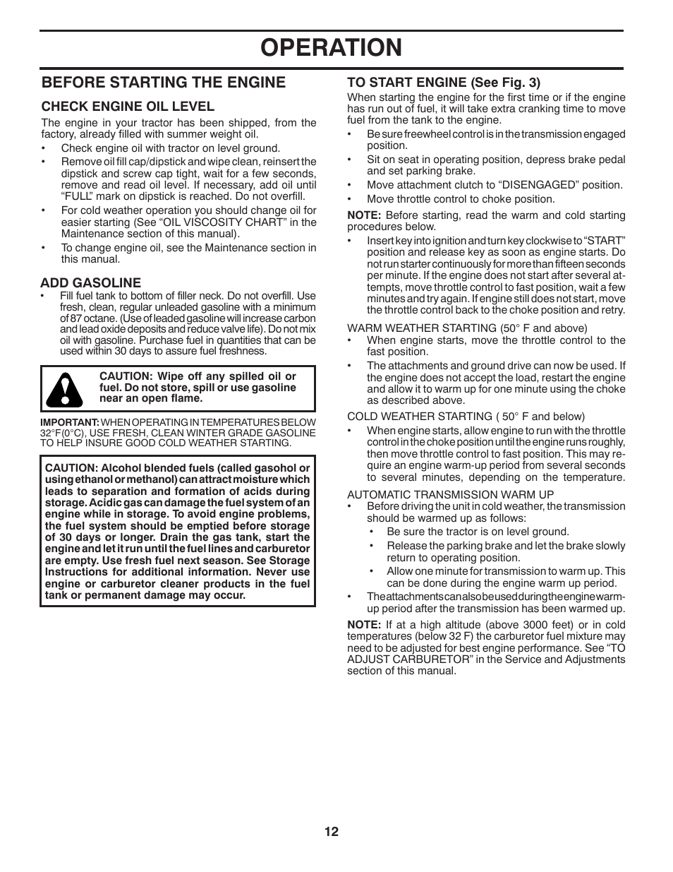 Operation, Before starting the engine | Husqvarna 532 42 41-94 User Manual | Page 12 / 45