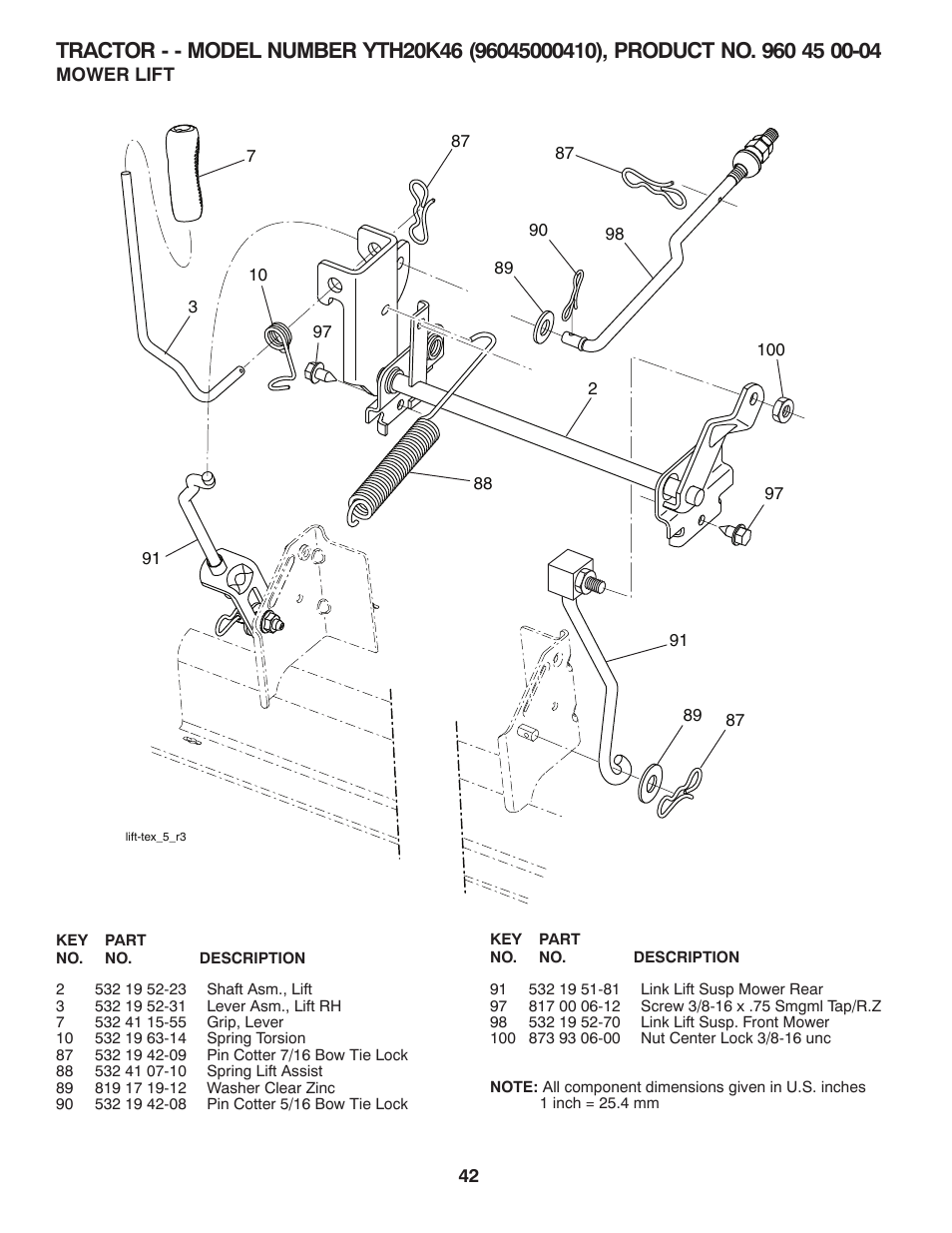 Mower lift | Husqvarna 532 42 41-94 User Manual | Page 42 / 45