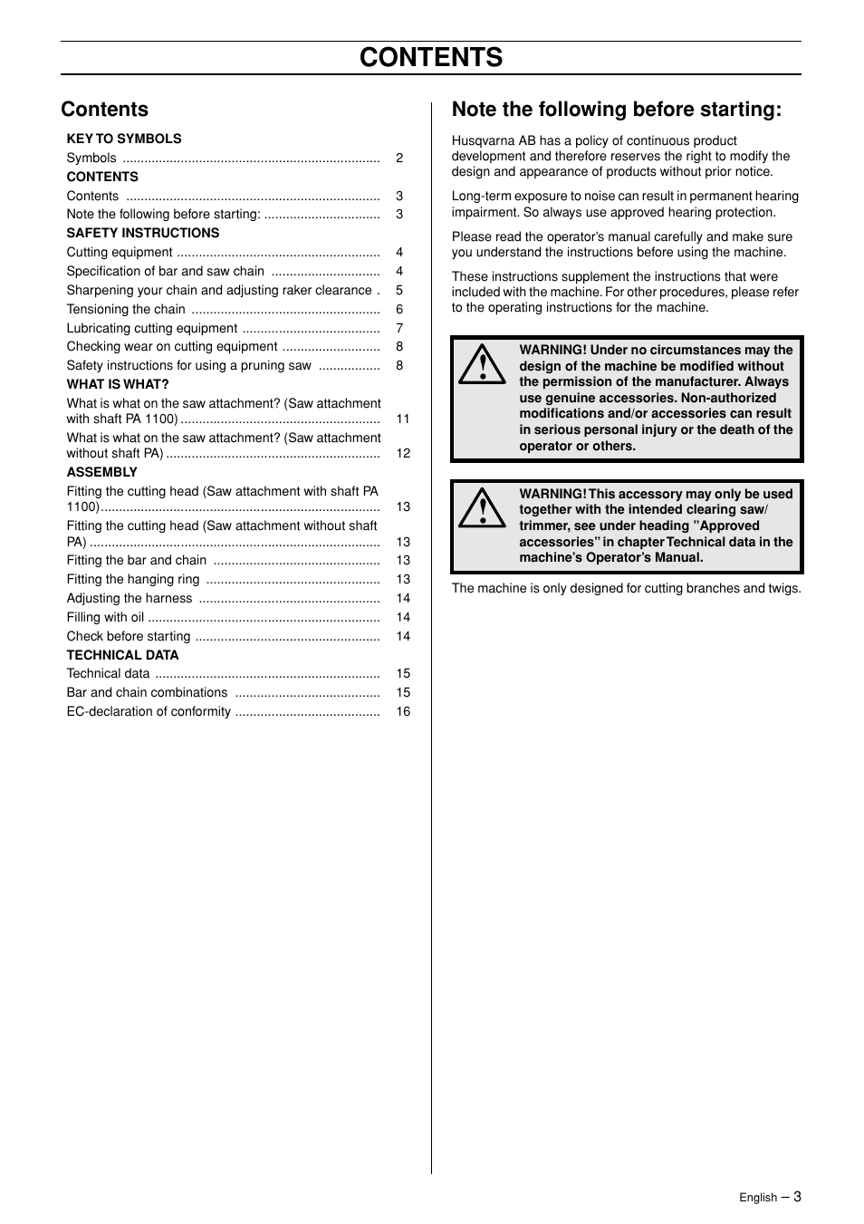 Husqvarna PA 1100 User Manual | Page 3 / 17