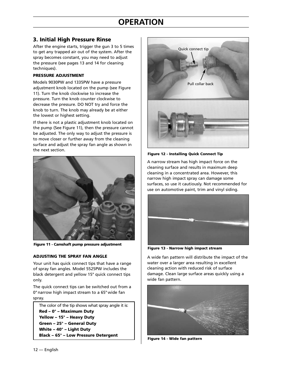 Operation, Initial high pressure rinse | Husqvarna 9030PW User Manual | Page 13 / 30