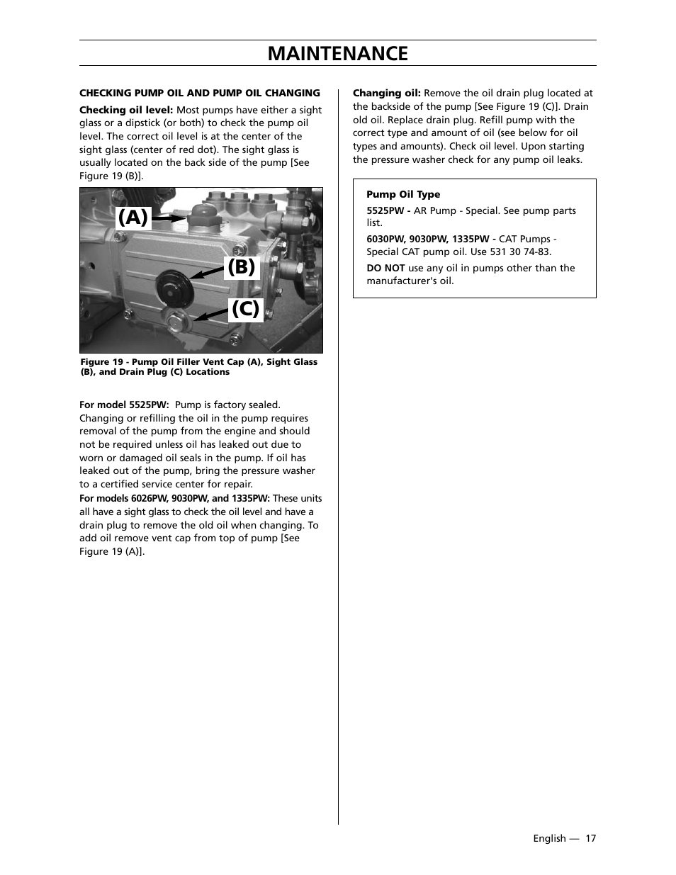 Maintenance, A) (b) (c) | Husqvarna 9030PW User Manual | Page 18 / 30