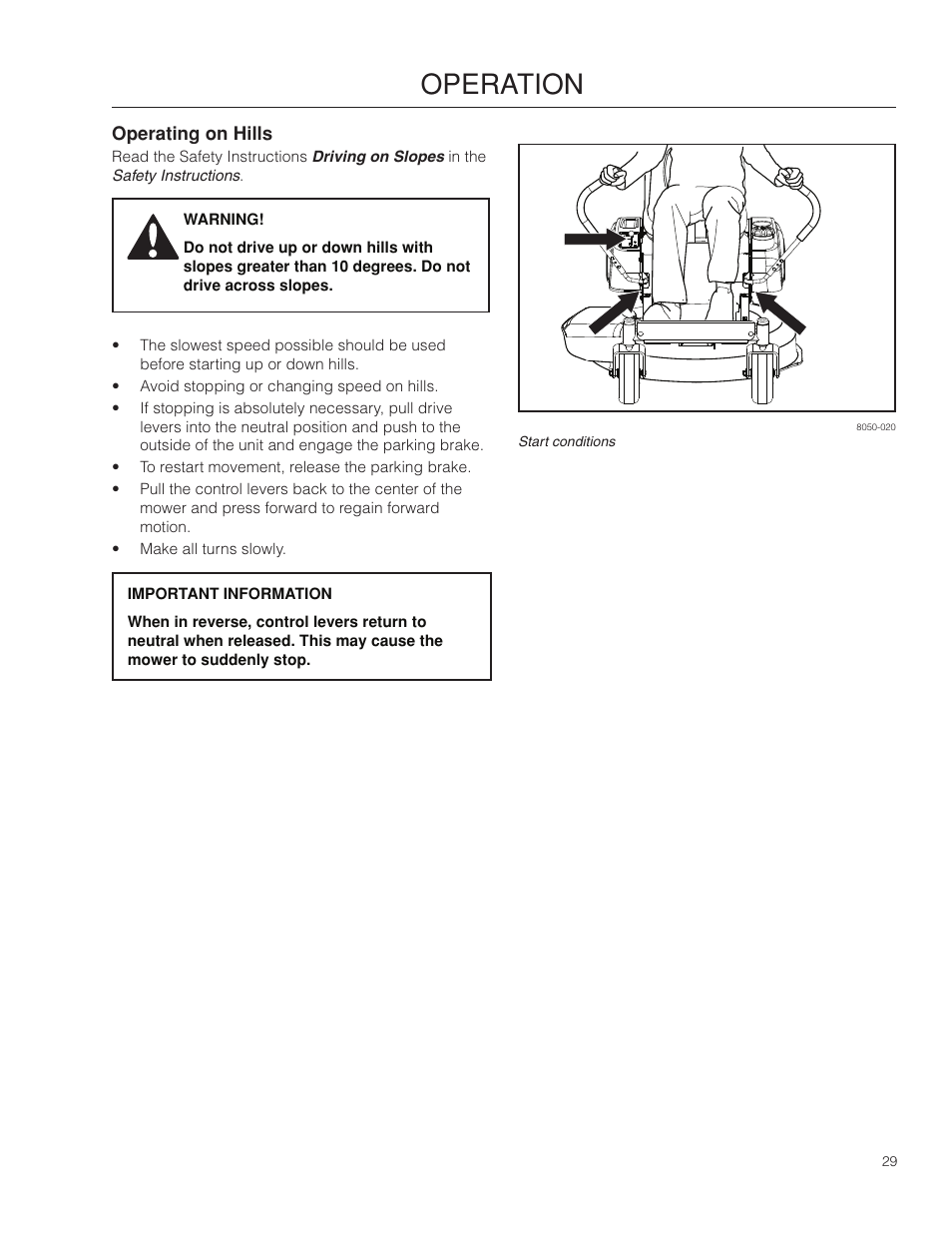 Operating on hills, Operation | Husqvarna 966582101 User Manual | Page 29 / 56