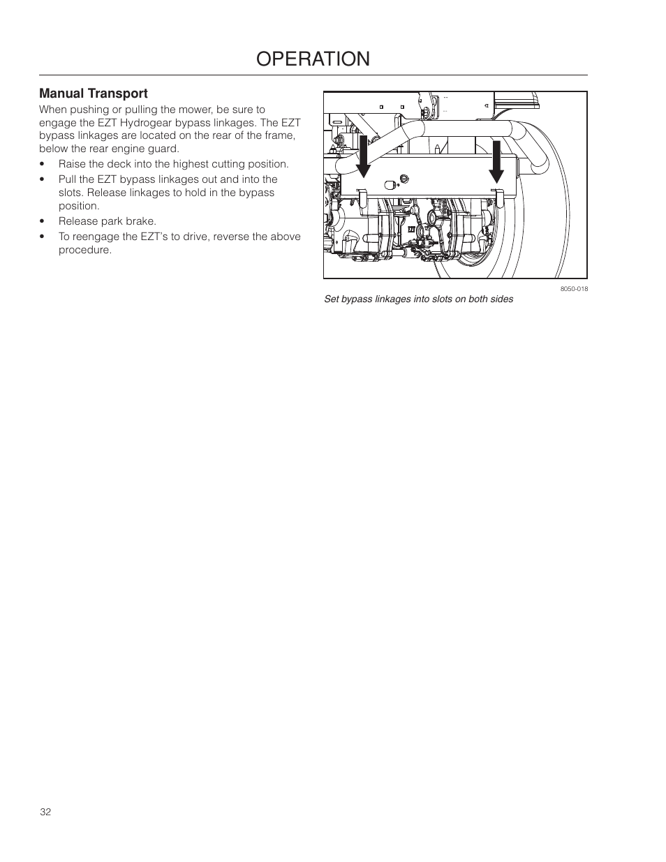 Manual transport, Operation | Husqvarna 966582101 User Manual | Page 32 / 56