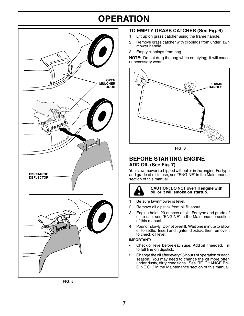 Operation, Before starting engine | Husqvarna 7021CP User Manual | Page 7 / 18