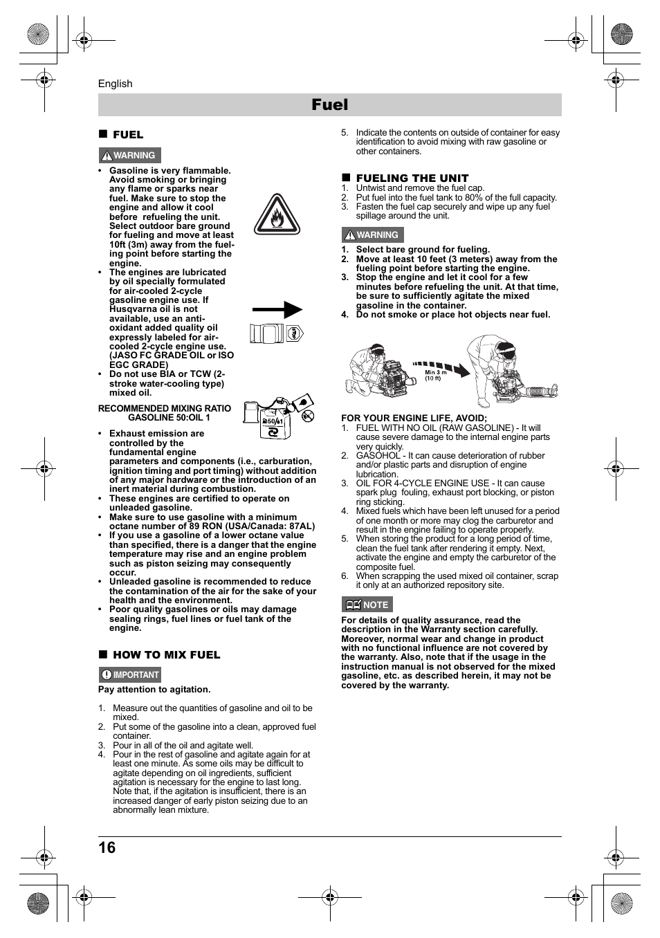 Fuel | Husqvarna 330BT User Manual | Page 16 / 22