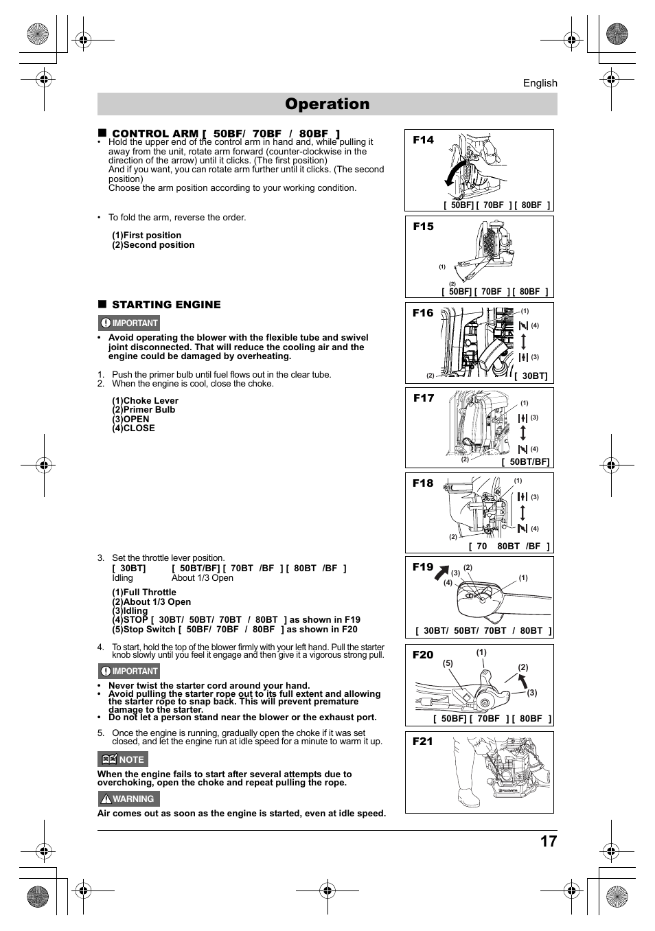 Operation | Husqvarna 330BT User Manual | Page 17 / 22