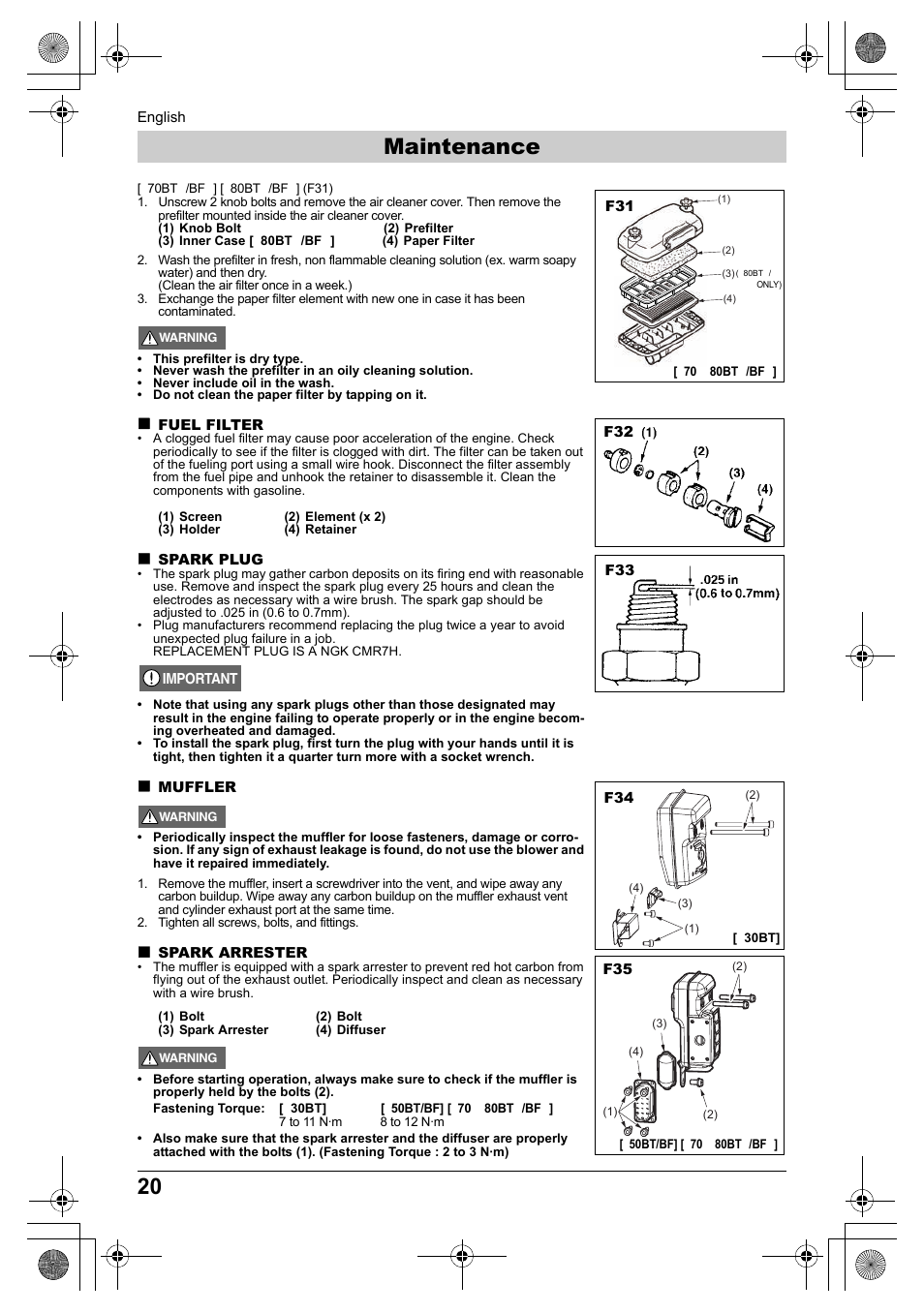 Maintenance | Husqvarna 330BT User Manual | Page 20 / 22