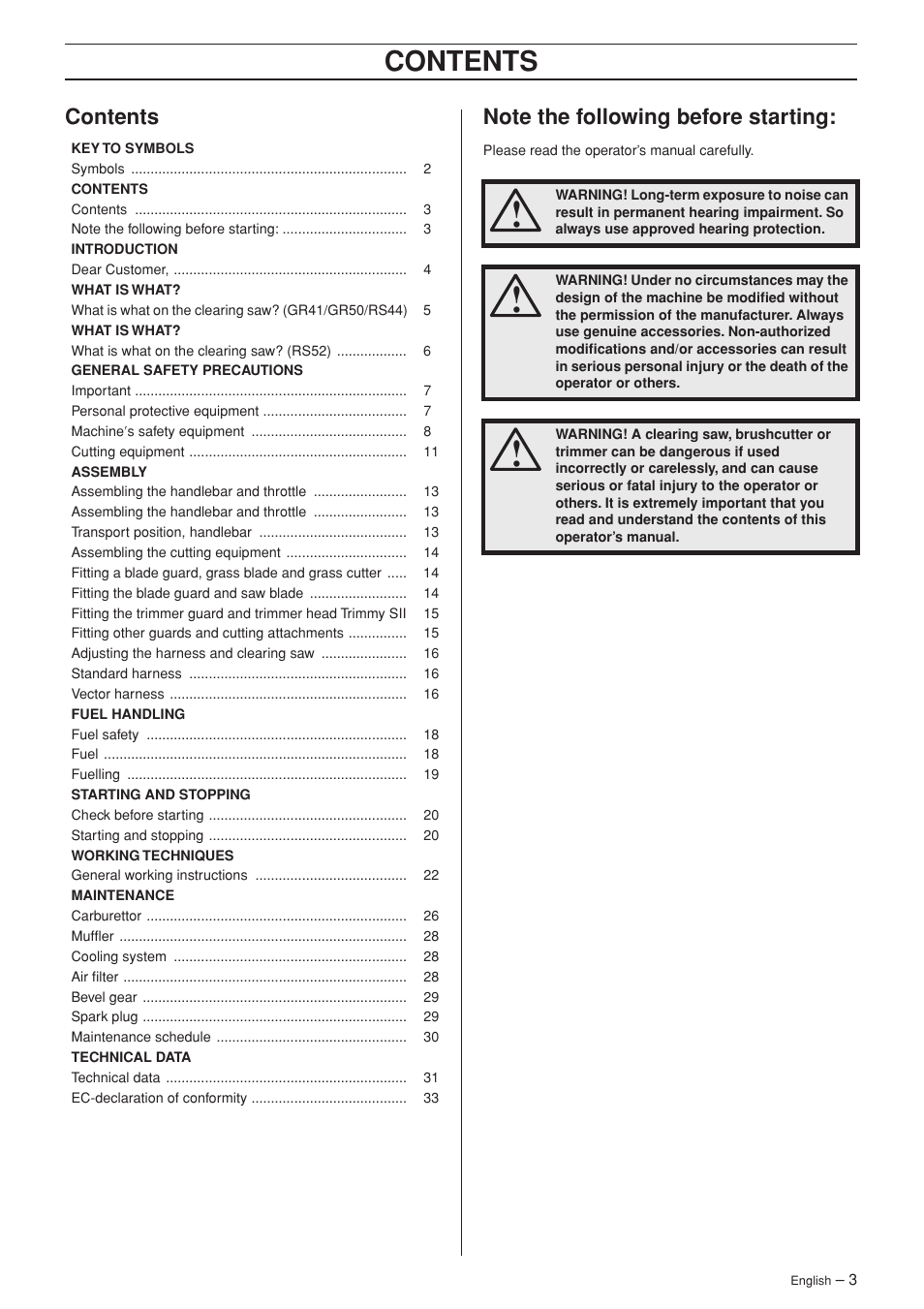 Husqvarna RS44 User Manual | Page 3 / 40