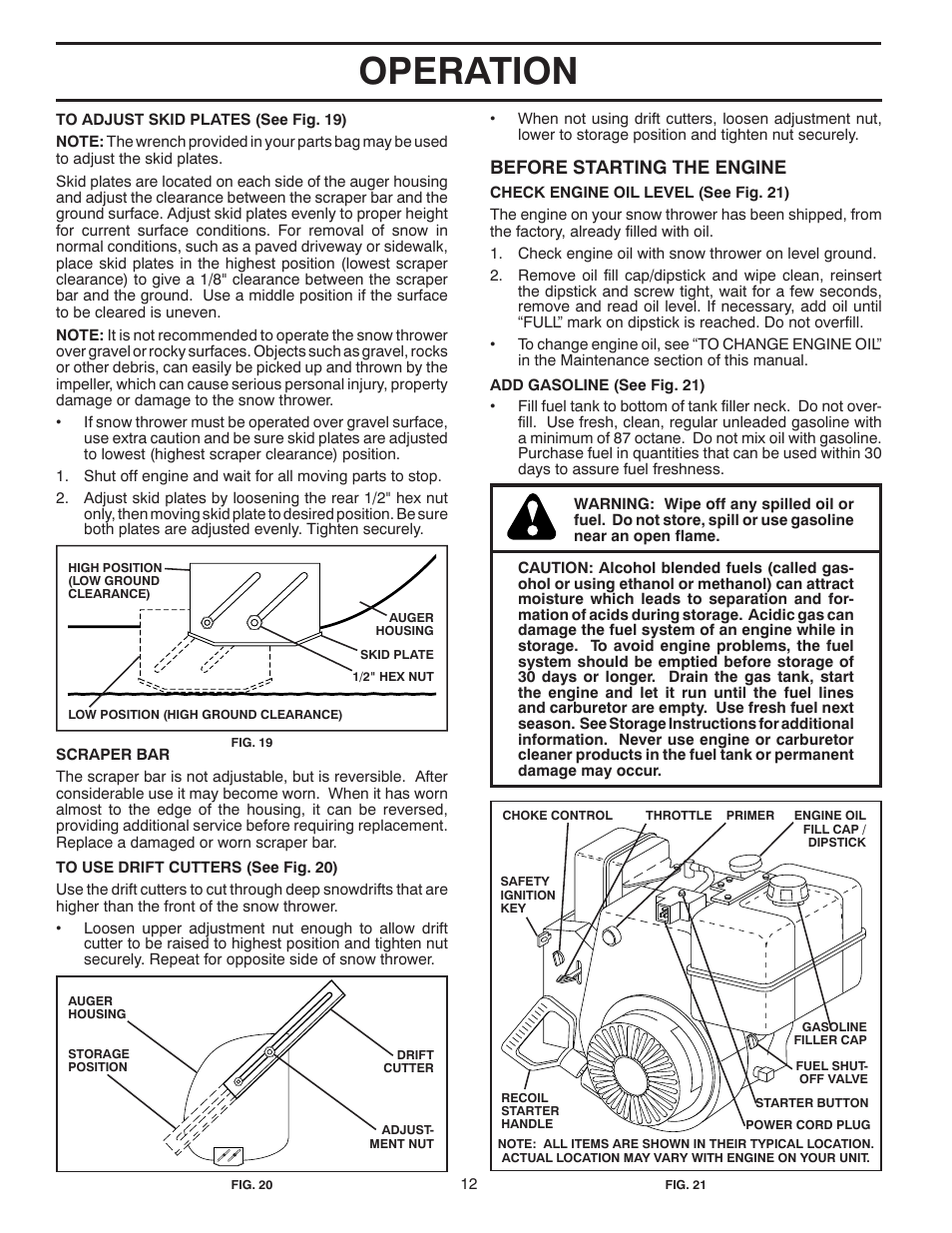 Operation, Before starting the engine | Husqvarna 1130SBE User Manual | Page 12 / 32