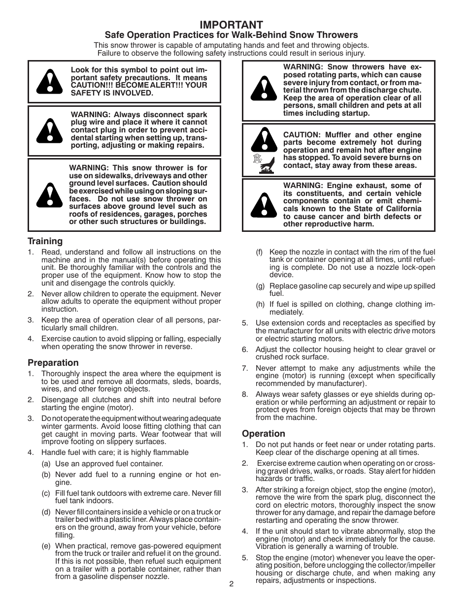 Safe operation practices, Important | Husqvarna 1130SBE User Manual | Page 2 / 32