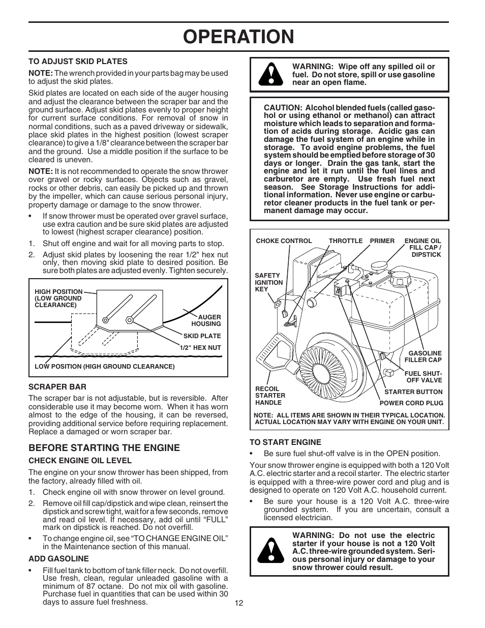 Operation, Before starting the engine | Husqvarna 8024ST User Manual | Page 12 / 32