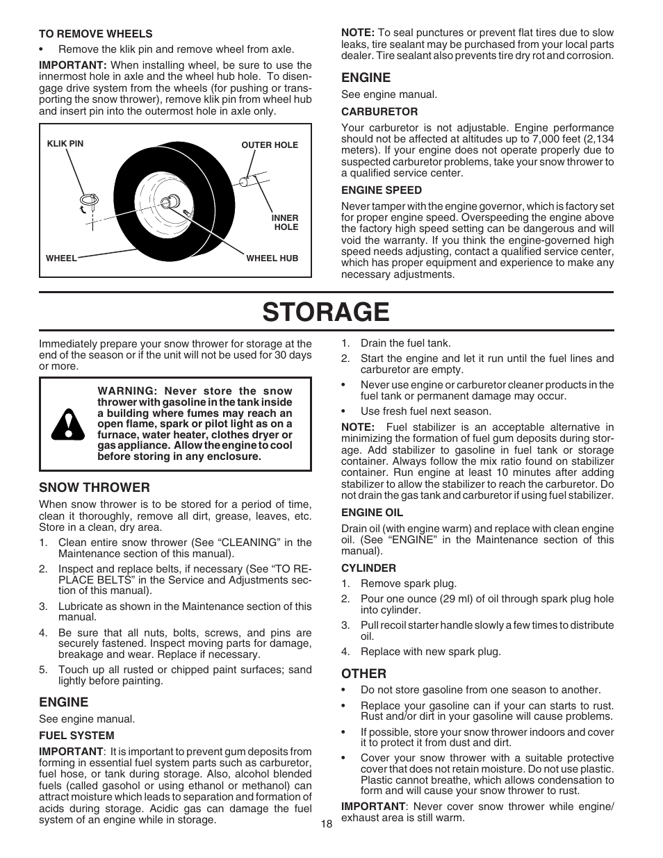 Storage | Husqvarna 8024ST User Manual | Page 18 / 32