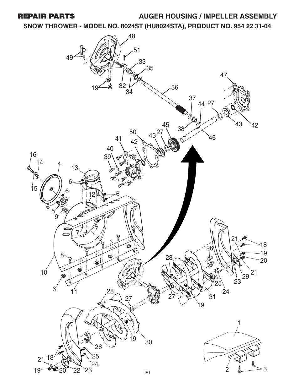 Repair parts, Auger housing/ impeller | Husqvarna 8024ST User Manual | Page 20 / 32