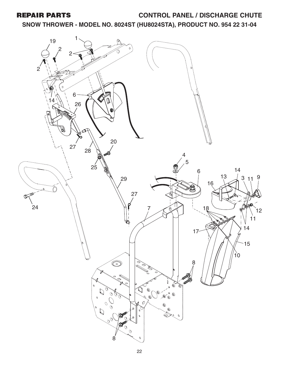 Control panel/ discharge chute | Husqvarna 8024ST User Manual | Page 22 / 32