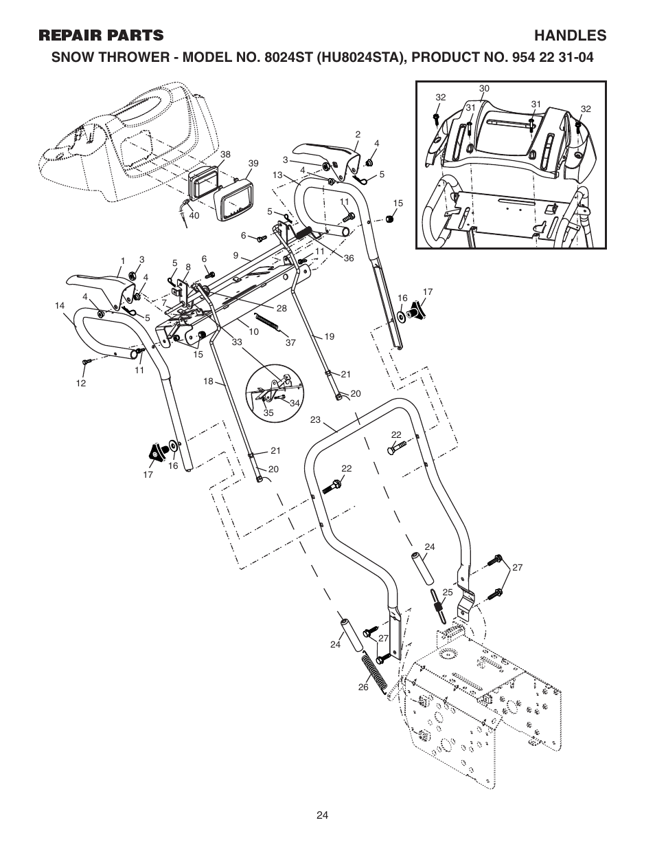 Handles, Repair parts handles | Husqvarna 8024ST User Manual | Page 24 / 32