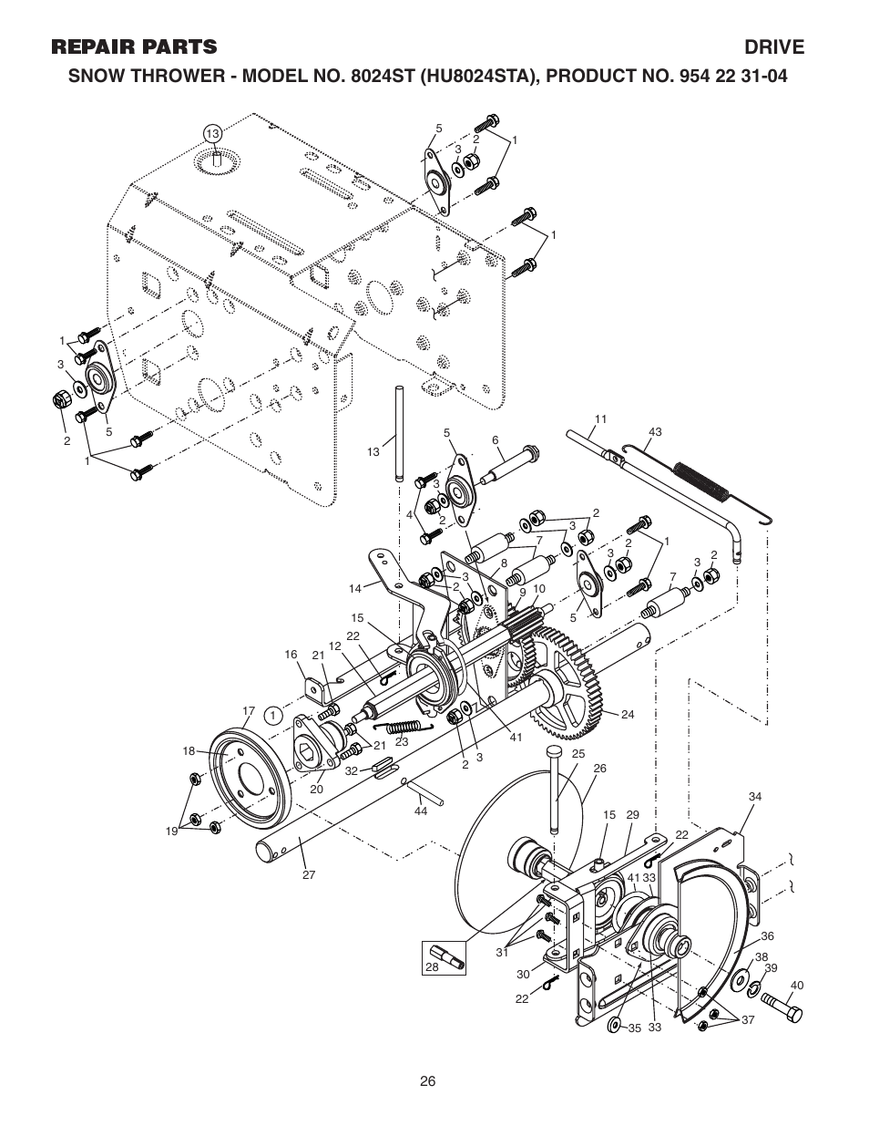 Drive, Repair parts drive | Husqvarna 8024ST User Manual | Page 26 / 32