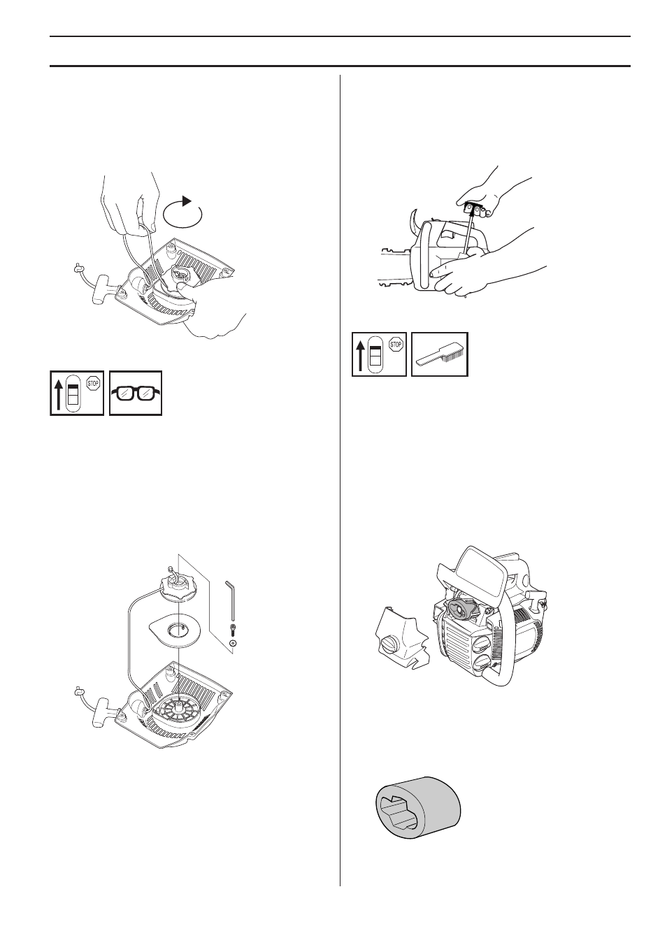 Maintenance, Air filter, Tensioning the recoil spring | Changing a broken recoil spring, Fitting the starter | Husqvarna CARB III User Manual | Page 33 / 44