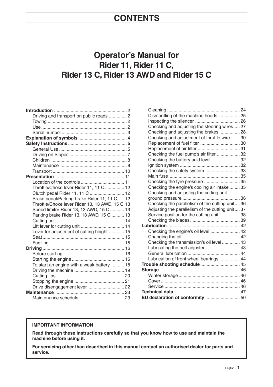Husqvarna 15 C User Manual | Page 3 / 56