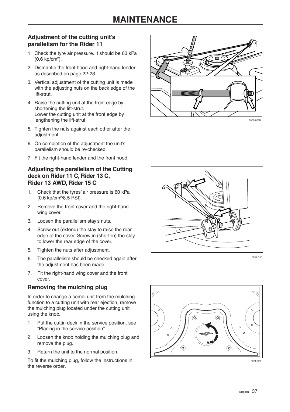 Maintenance, Removing the mulching plug | Husqvarna 15 C User Manual | Page 39 / 56