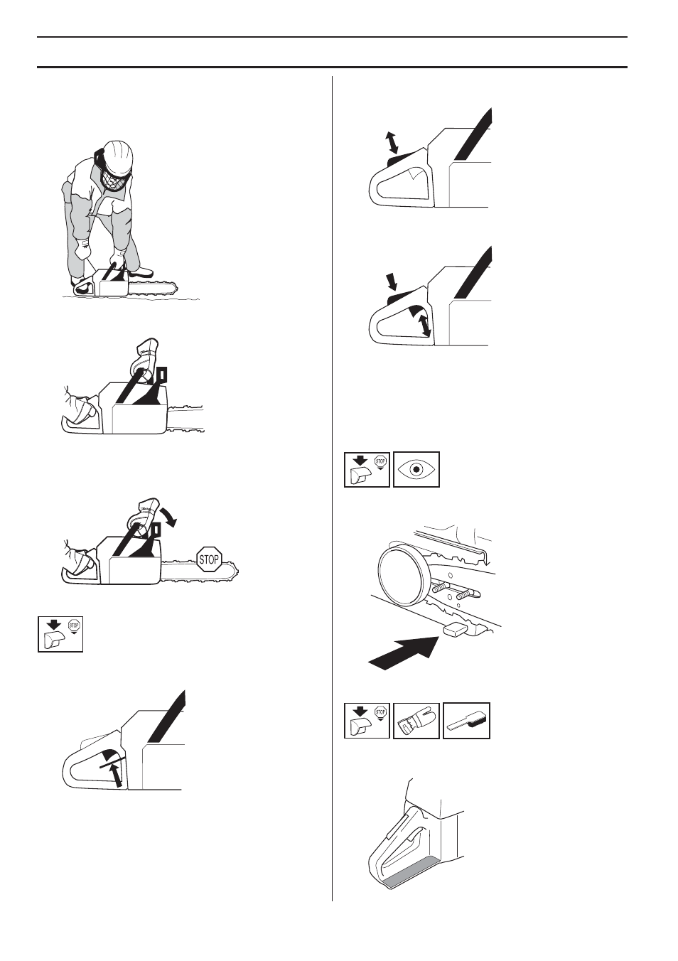 Throttle lockout, Chain catcher, Right hand guard | Maintenance | Husqvarna 359G E-tech User Manual | Page 32 / 44